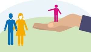 Person in palm palm with a person on